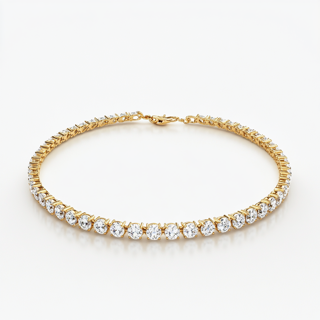 7 Carat Yellow Gold Diamond Tennis Necklace